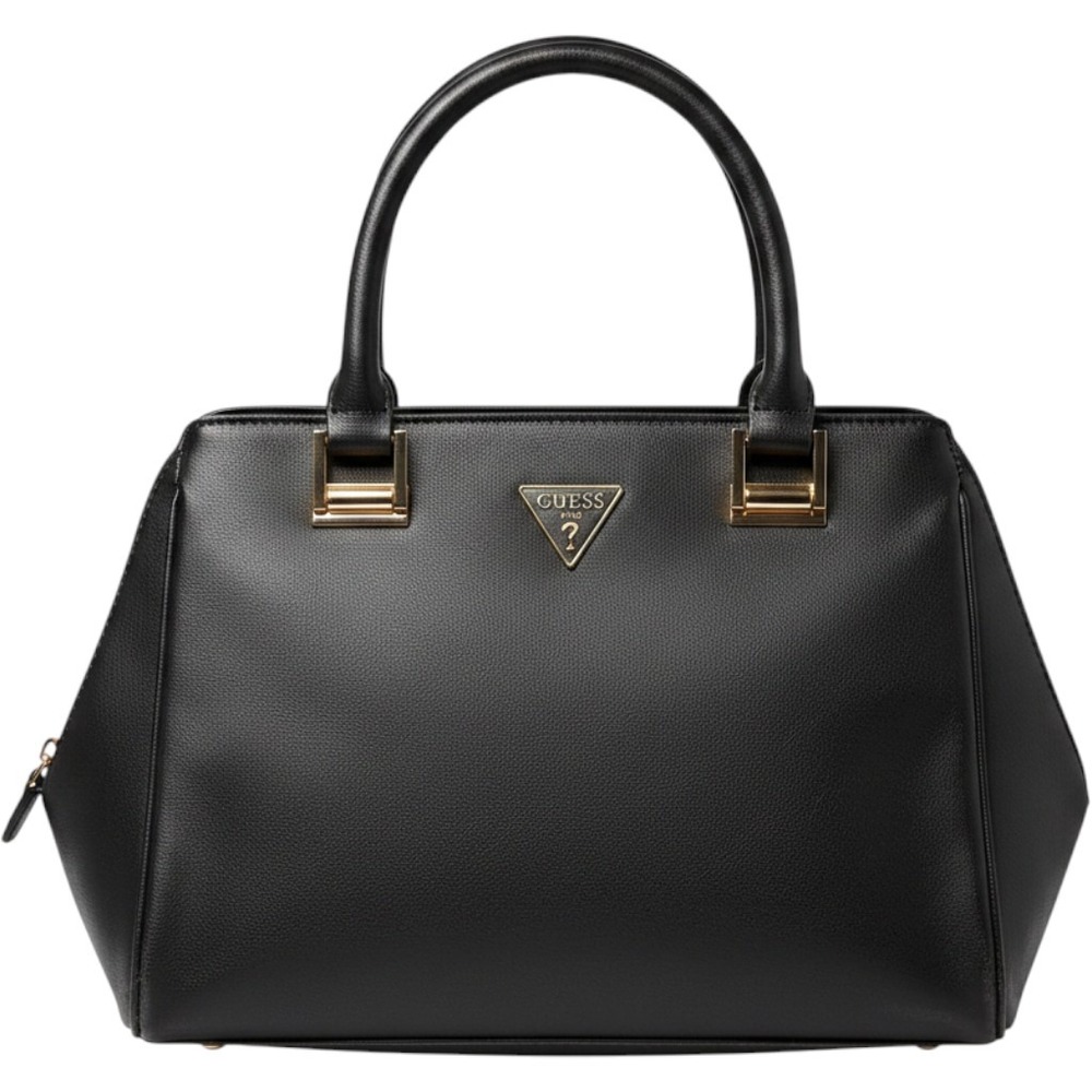 Guess Black Satchel‎ Handbag Gold Tone Hardware Triple Compartment Tote Bag